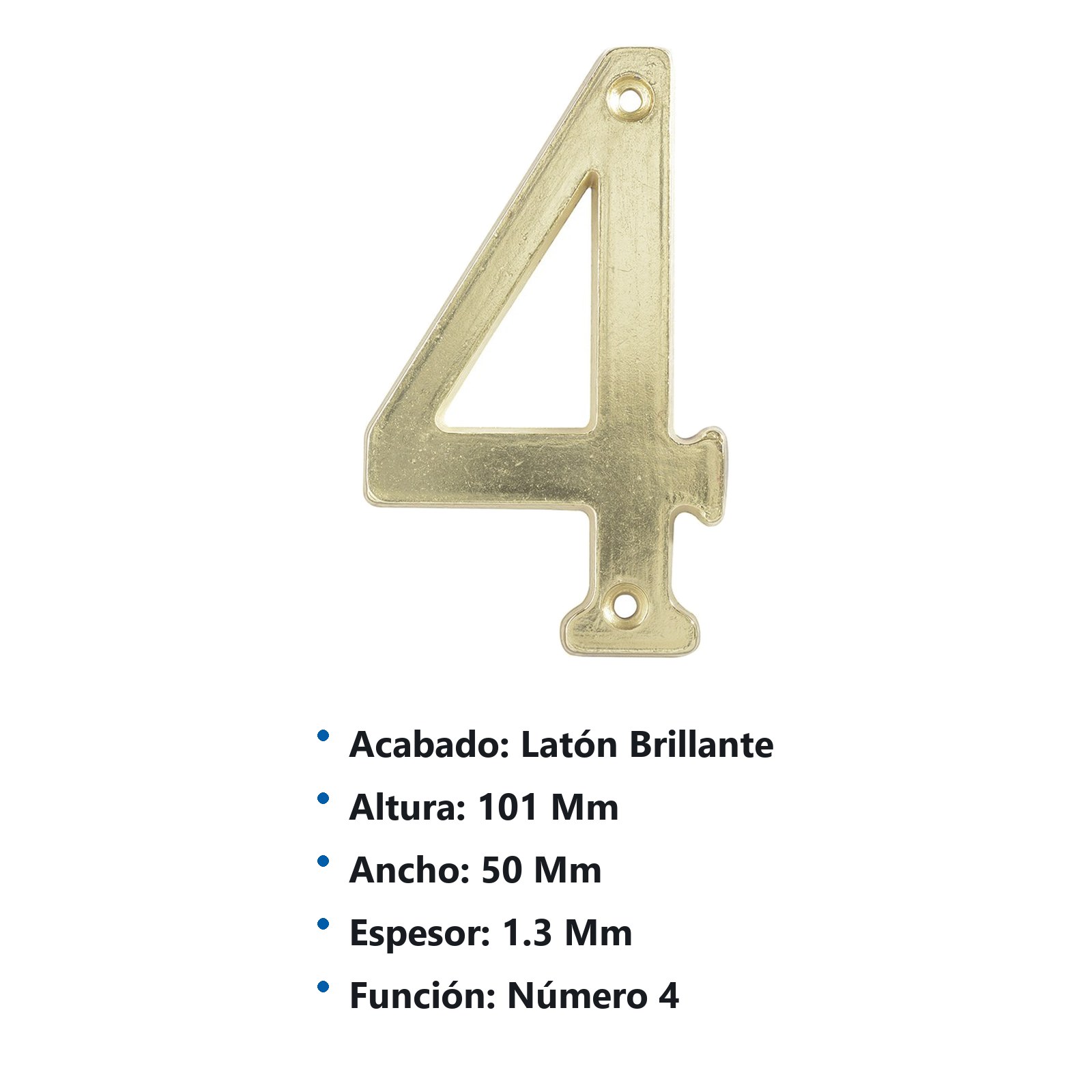 Número 4 slim 4" latón brillante Lock - Imagen 3