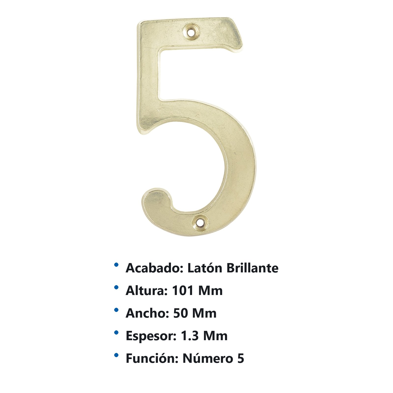Número 5 slim 4" latón brillante Lock - Imagen 3