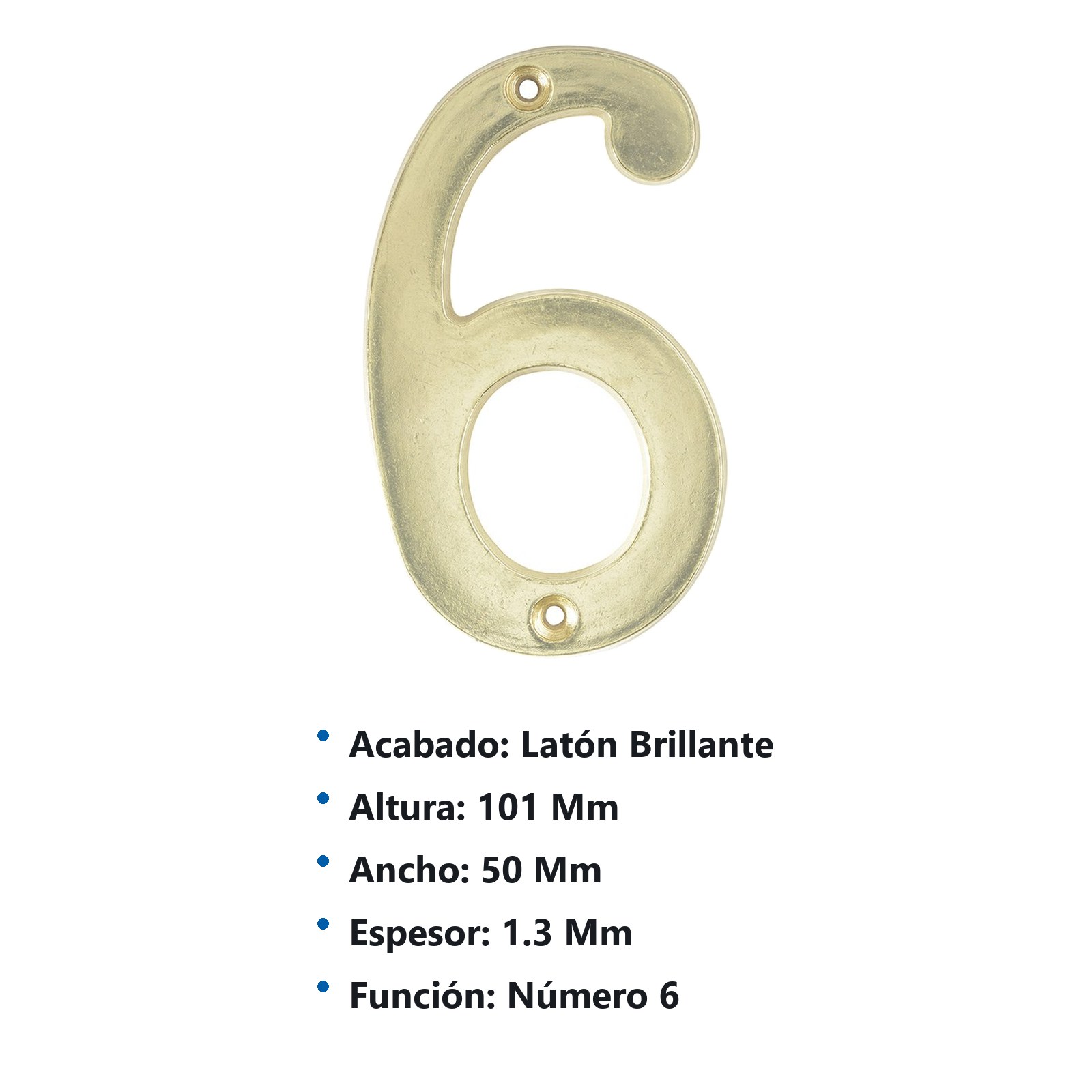 Número 6 slim 4" latón brillante Lock - Imagen 3