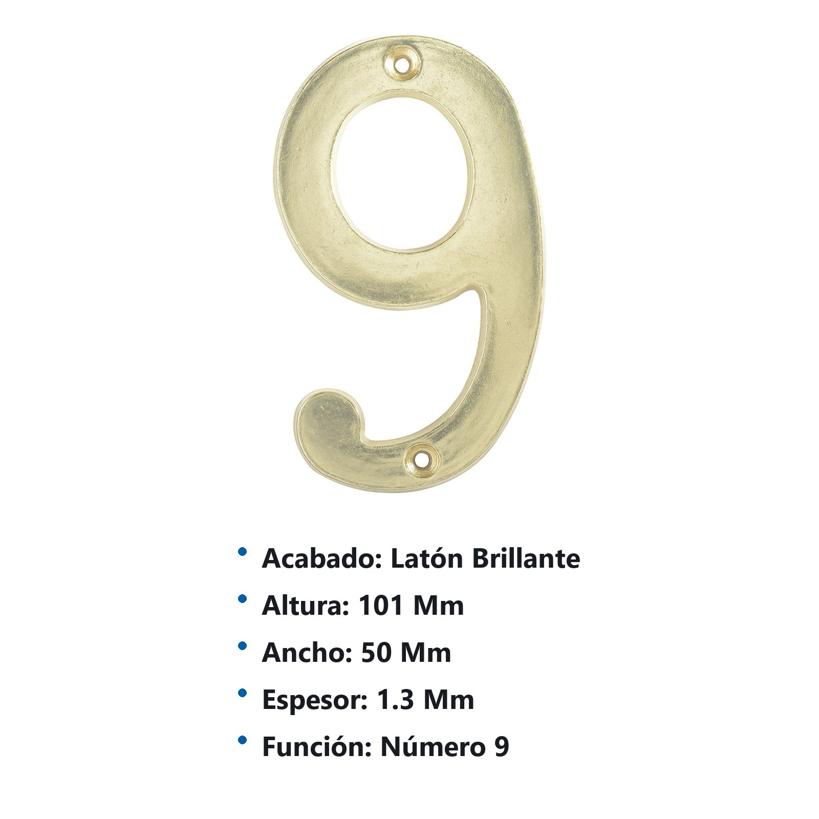 Número 9 slim 4" latón brillante Lock - Imagen 3