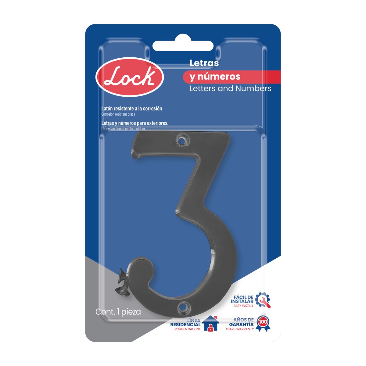 Número 3 slim 4" negro Lock - Imagen 2