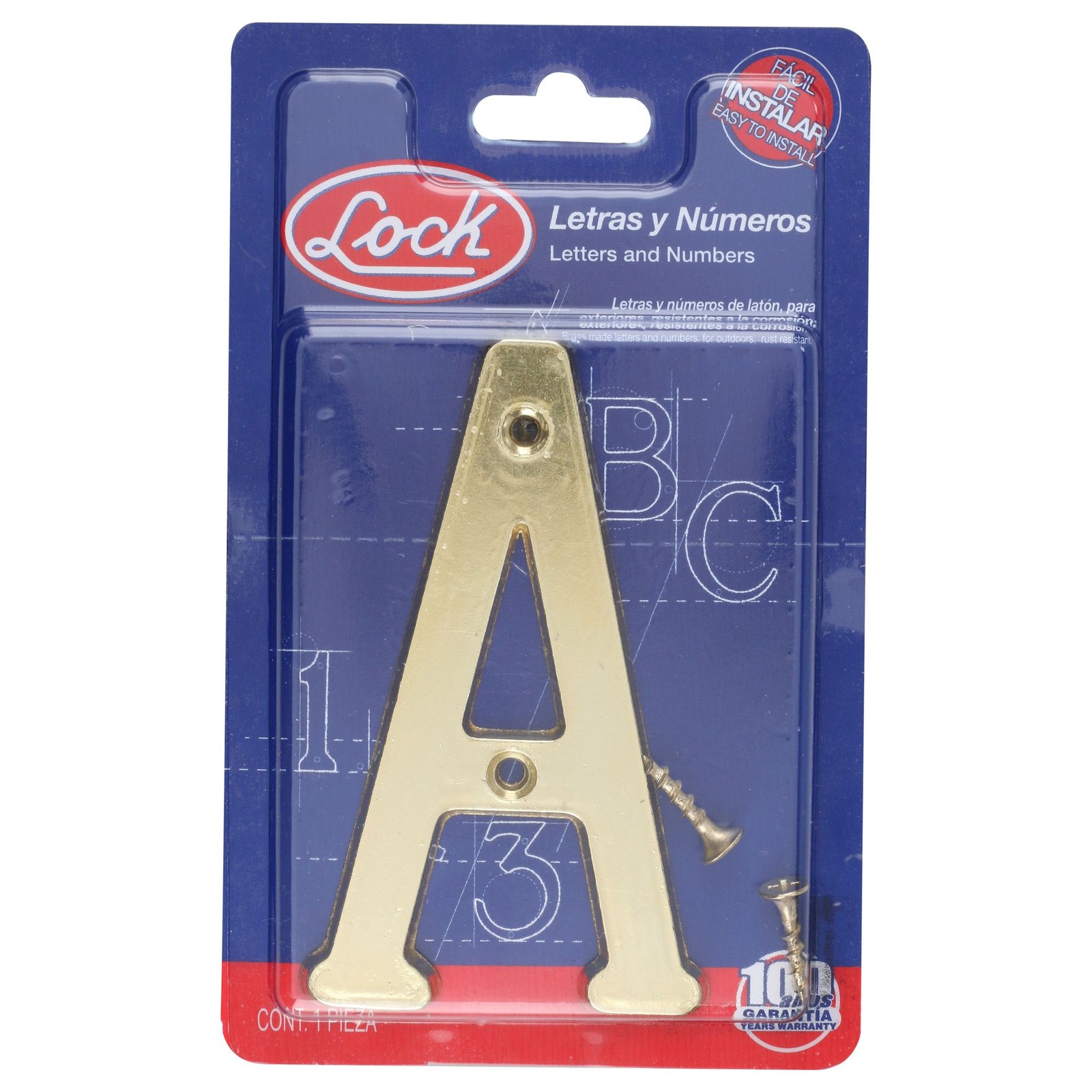 Letra A slim 4" latón brillante Lock - Imagen 2