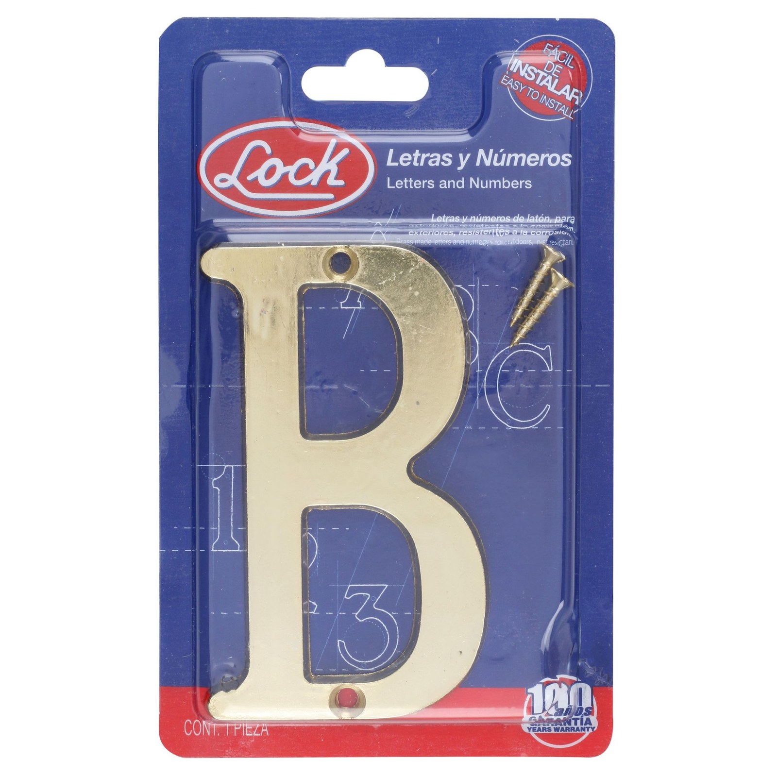Letra B slim 4" latón brillante Lock - Imagen 2