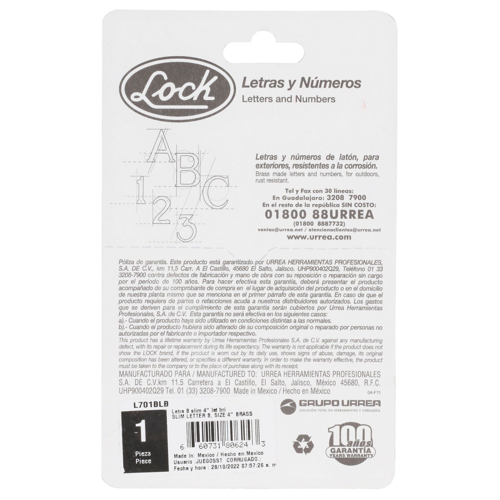 Letra B slim 4" latón brillante Lock - Imagen 3
