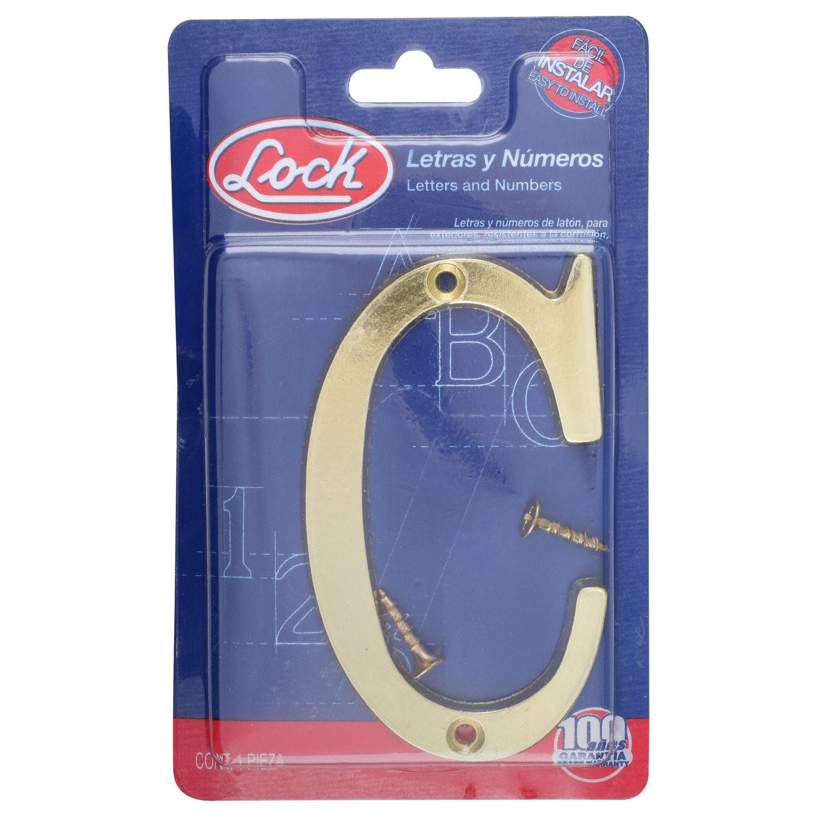 Letra C slim 4" latón brillante Lock - Imagen 2