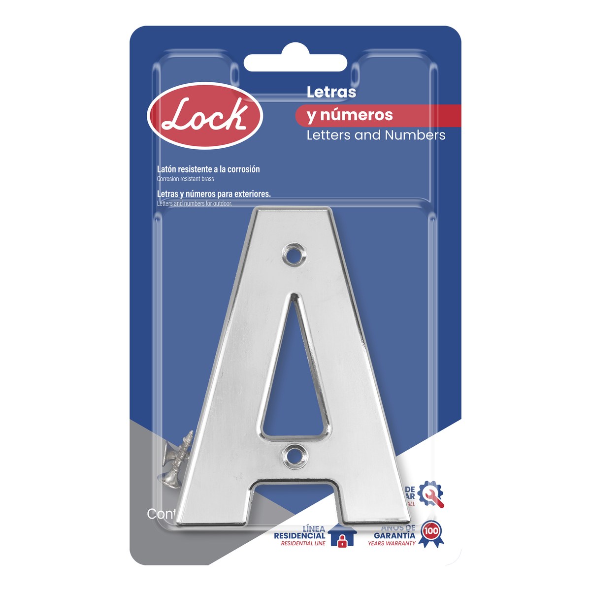 Letra A bold 4" cromo satinado Lock - Imagen 2