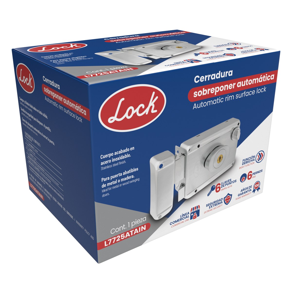 Cerradura de sobreponer función ancla, acero inoxidable, llave de puntos, en caja Lock - Imagen 2