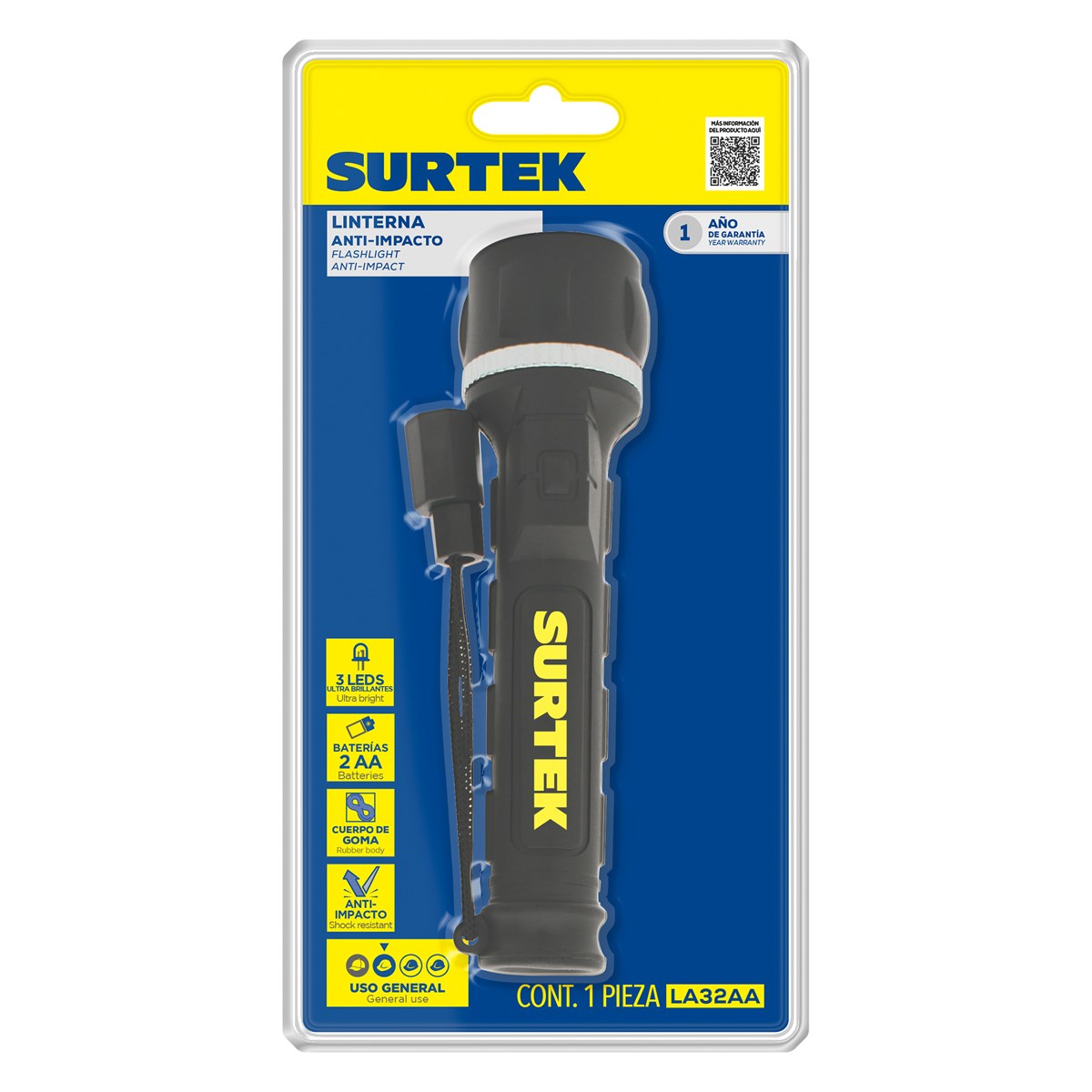 Linterna de LED anti-impacto a baterías 2 pilas "AA" de 12 l Surtek - Imagen 2