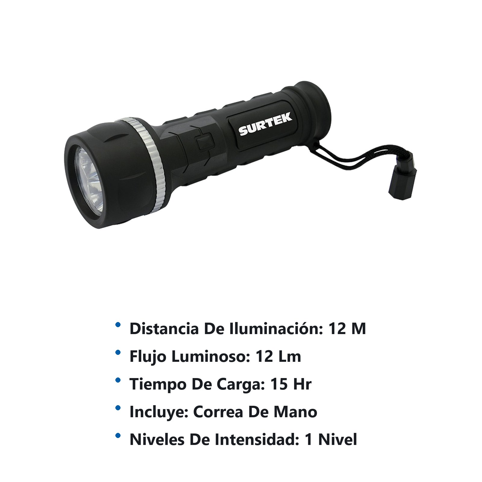 Linterna de LED anti-impacto a baterías 3 pilas "D" de 12 lm Surtek - Imagen 2