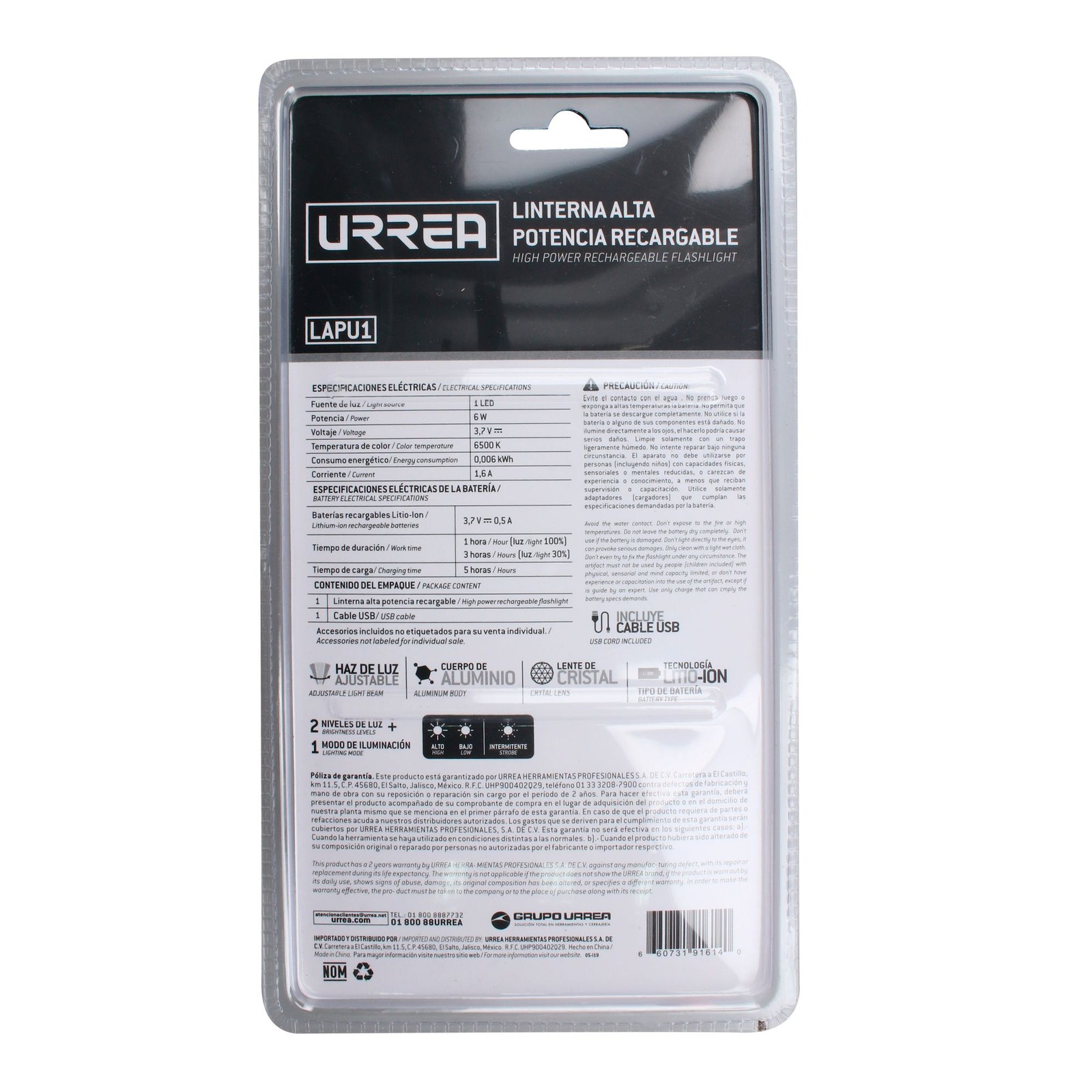 Linterna de LED de alta potencia recargable de 1,000 lm Urrea - Imagen 4