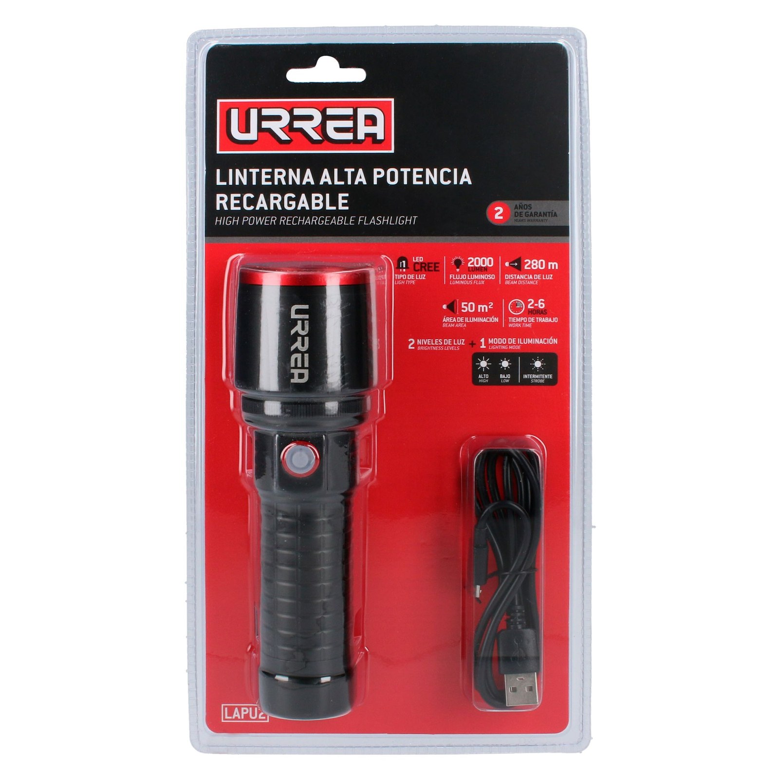 Linterna de LED de alta potencia recargable de 2,000 lm Urrea - Imagen 2