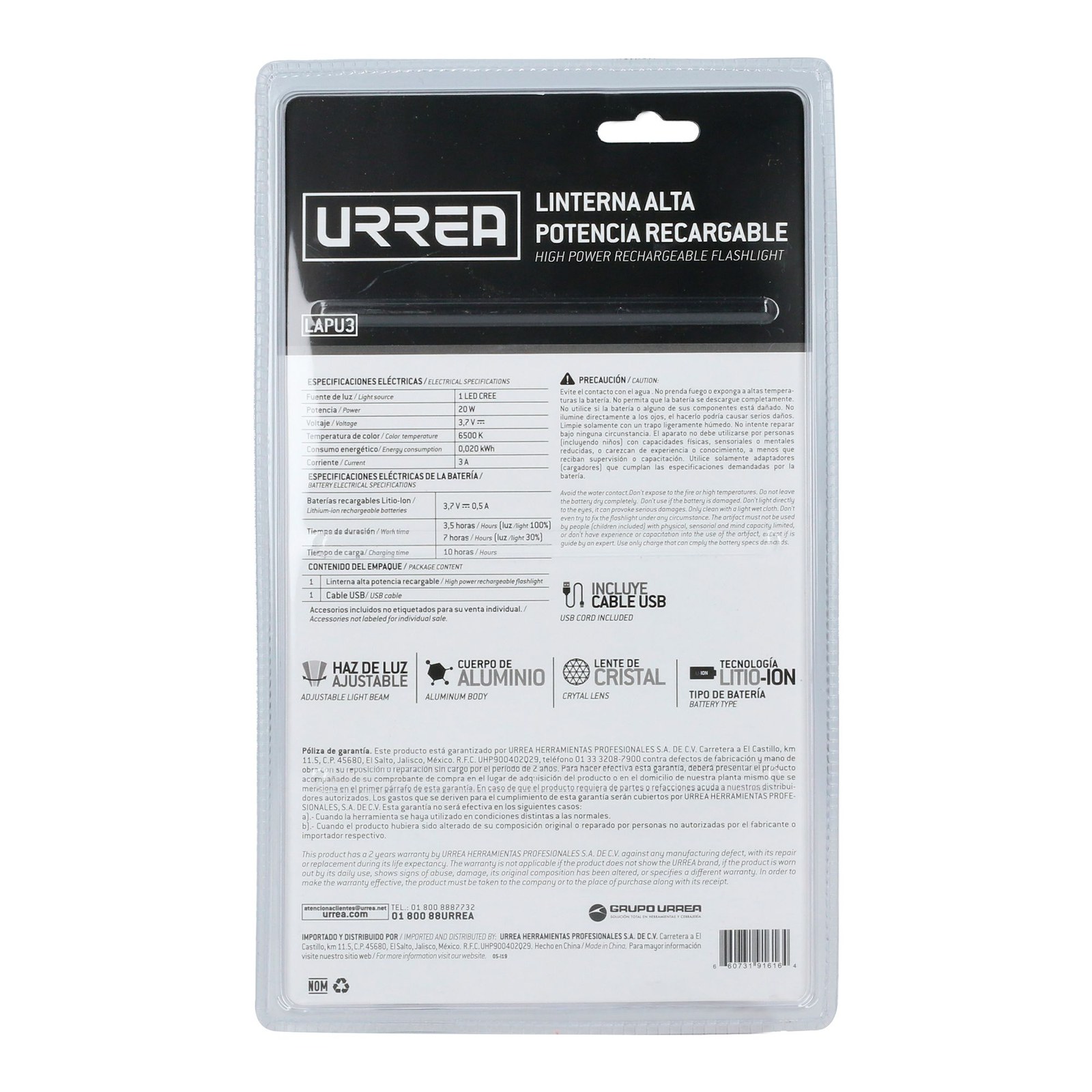 Linterna de LED de alta potencia recargable de 3,000 lm Urrea - Imagen 3