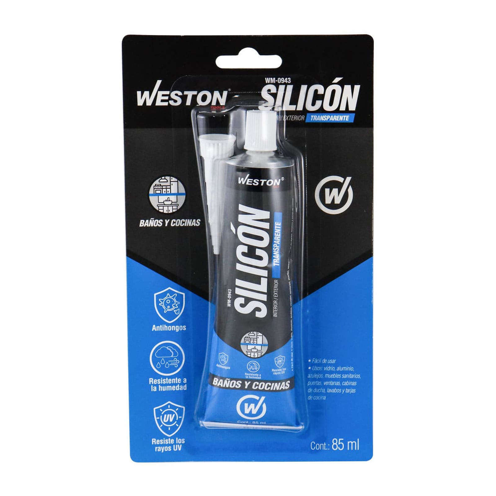 SILICON TRANSPARENTE P/BAÑOS Y COCINAS TUBO 85ML - Imagen 3