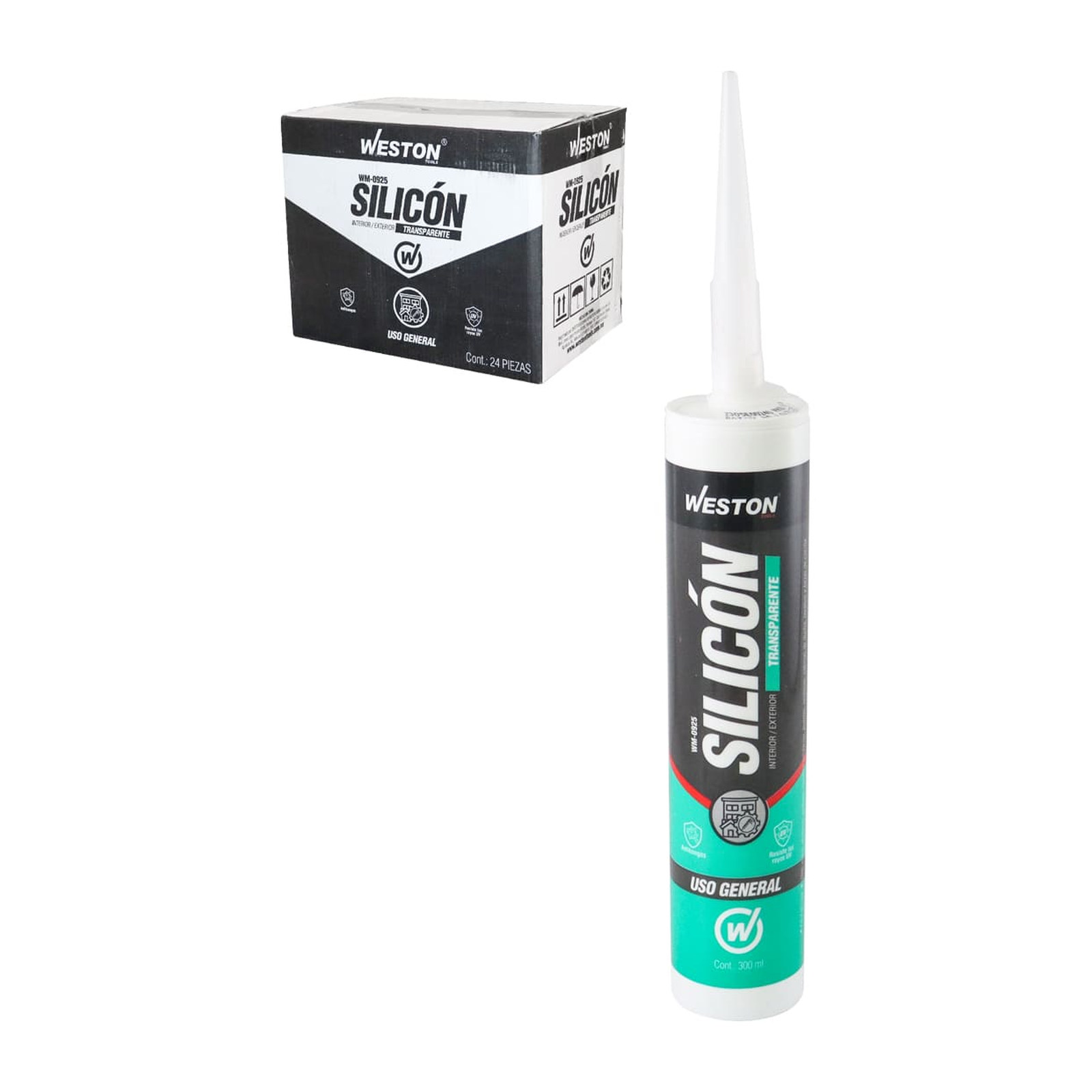Silicón Transparente Uso General en Cartucho 300 ml WESTON (Caja con 24 piezas)