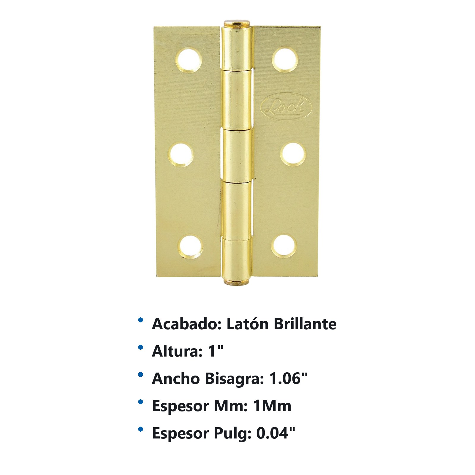 Bisagra alargada perno remachado de acero latón brillante 1" x 1.06" Lock - Imagen 3