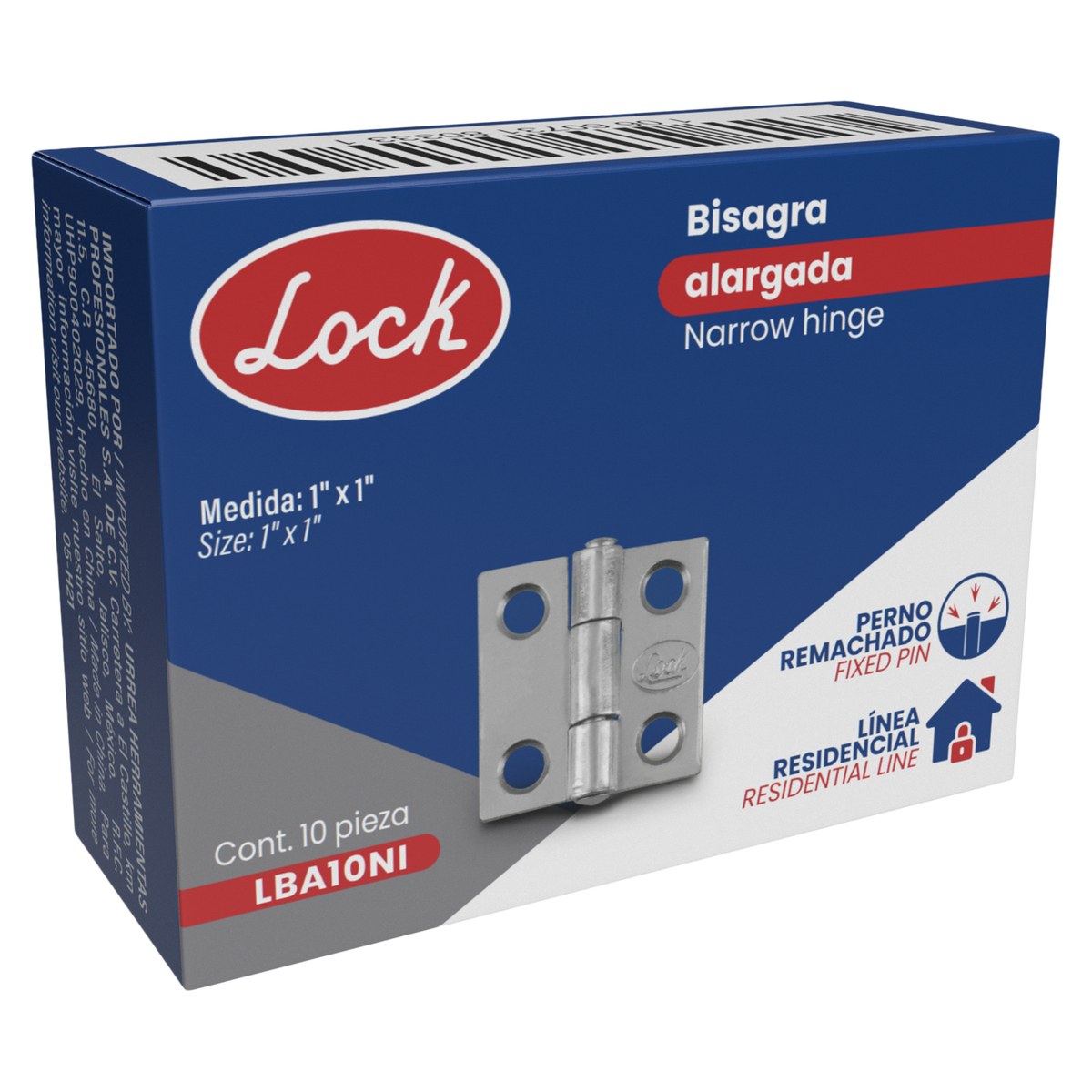Bisagra alargada perno remachado de acero níquel satinado 2.5" x 1.81" Lock - Imagen 2