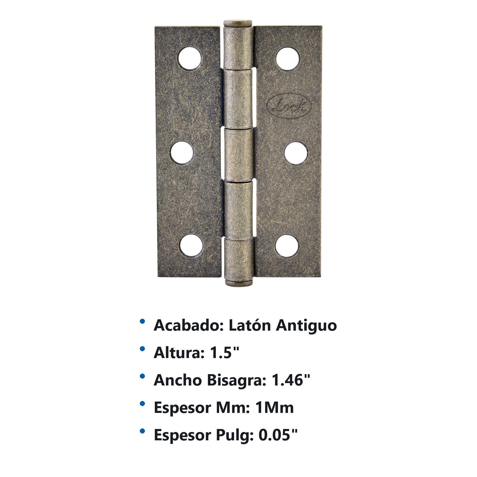Bisagra alargada perno remachado de acero latón antiguo 1.5" x 1.46" Lock - Imagen 3