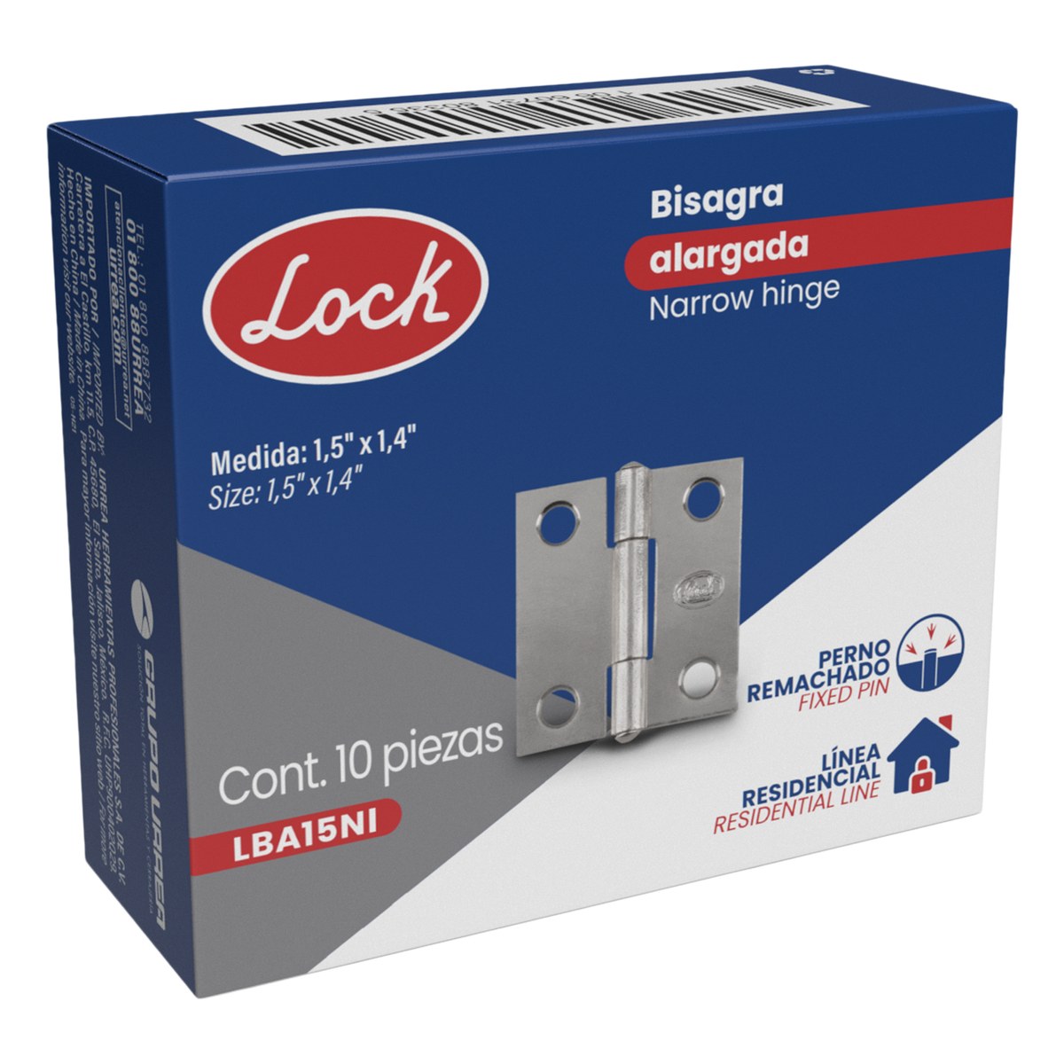 Bisagra alargada perno remachado de acero níquel satinado 1.5" x 1.46" Lock - Imagen 2