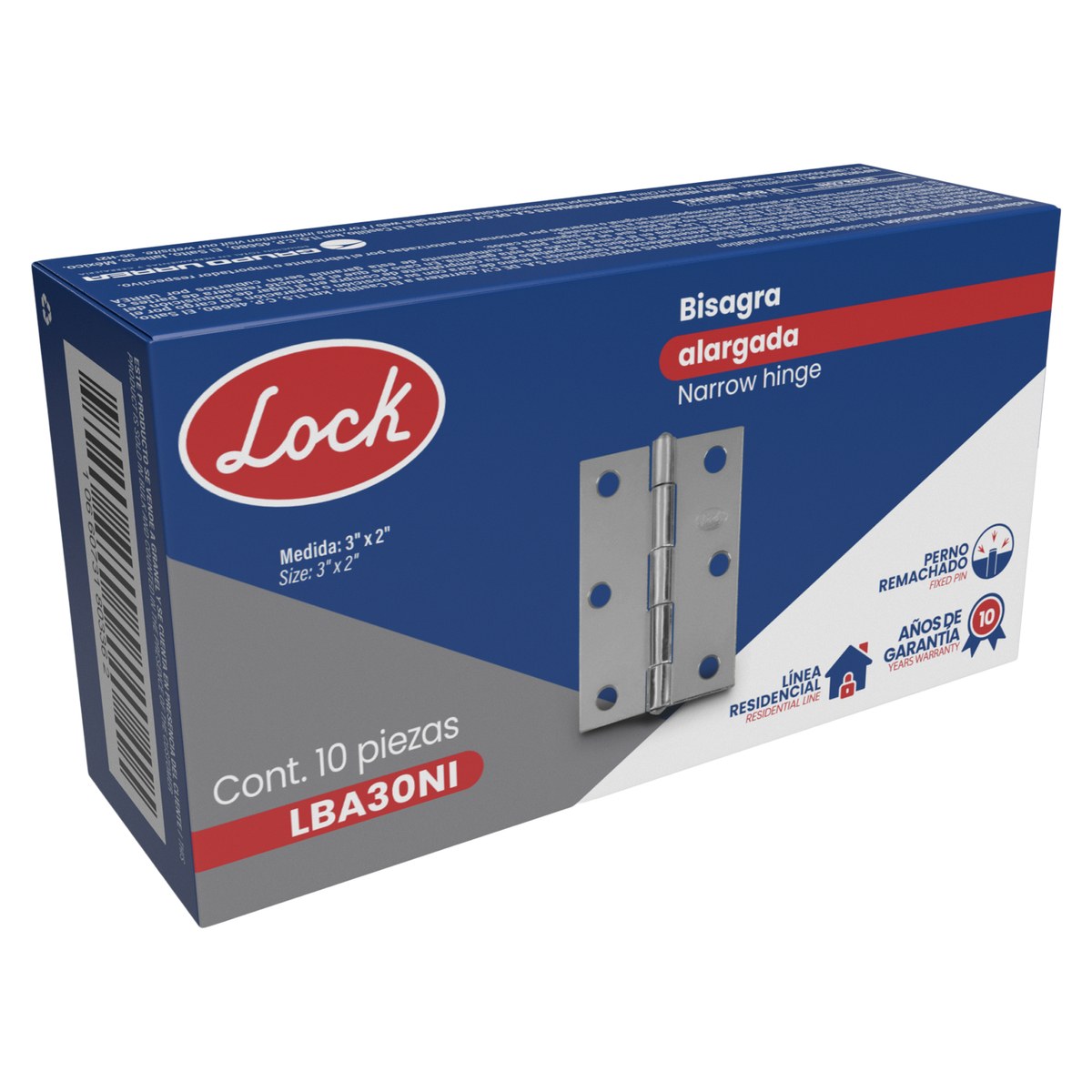 Bisagra alargada perno remachado de acero níquel satinado 3" x 2.08" Lock - Imagen 2