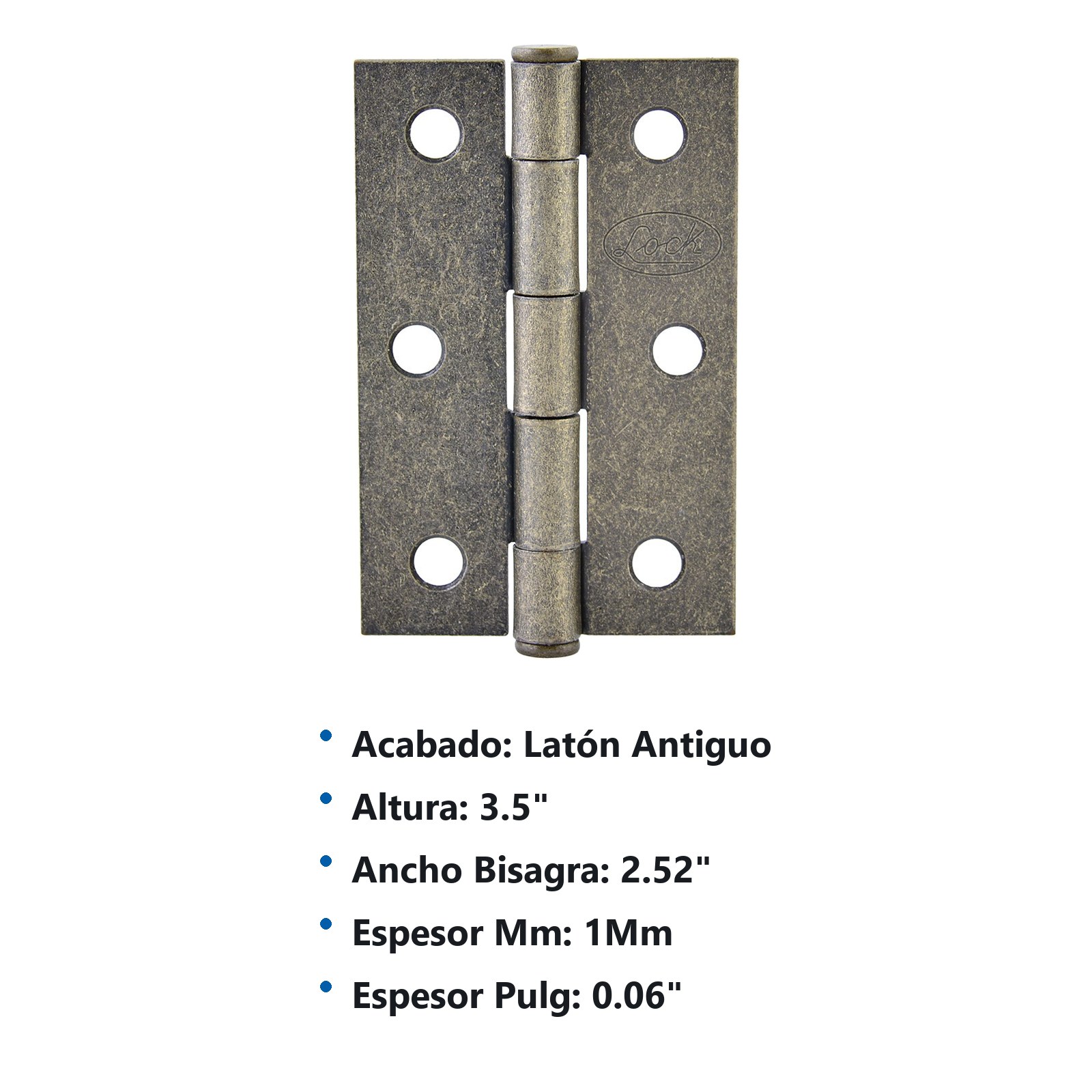 Bisagra alargada perno remachado de acero latón antiguo 3.5" x 2.52" Lock - Imagen 3