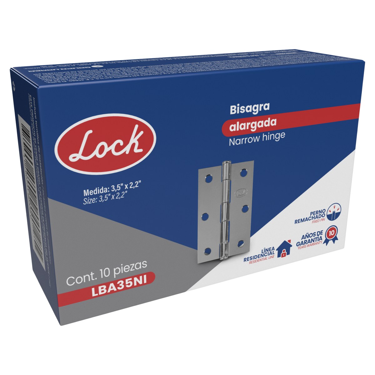 Bisagra alargada perno remachado de acero níquel satinado 3.5" x 2.52" Lock - Imagen 2