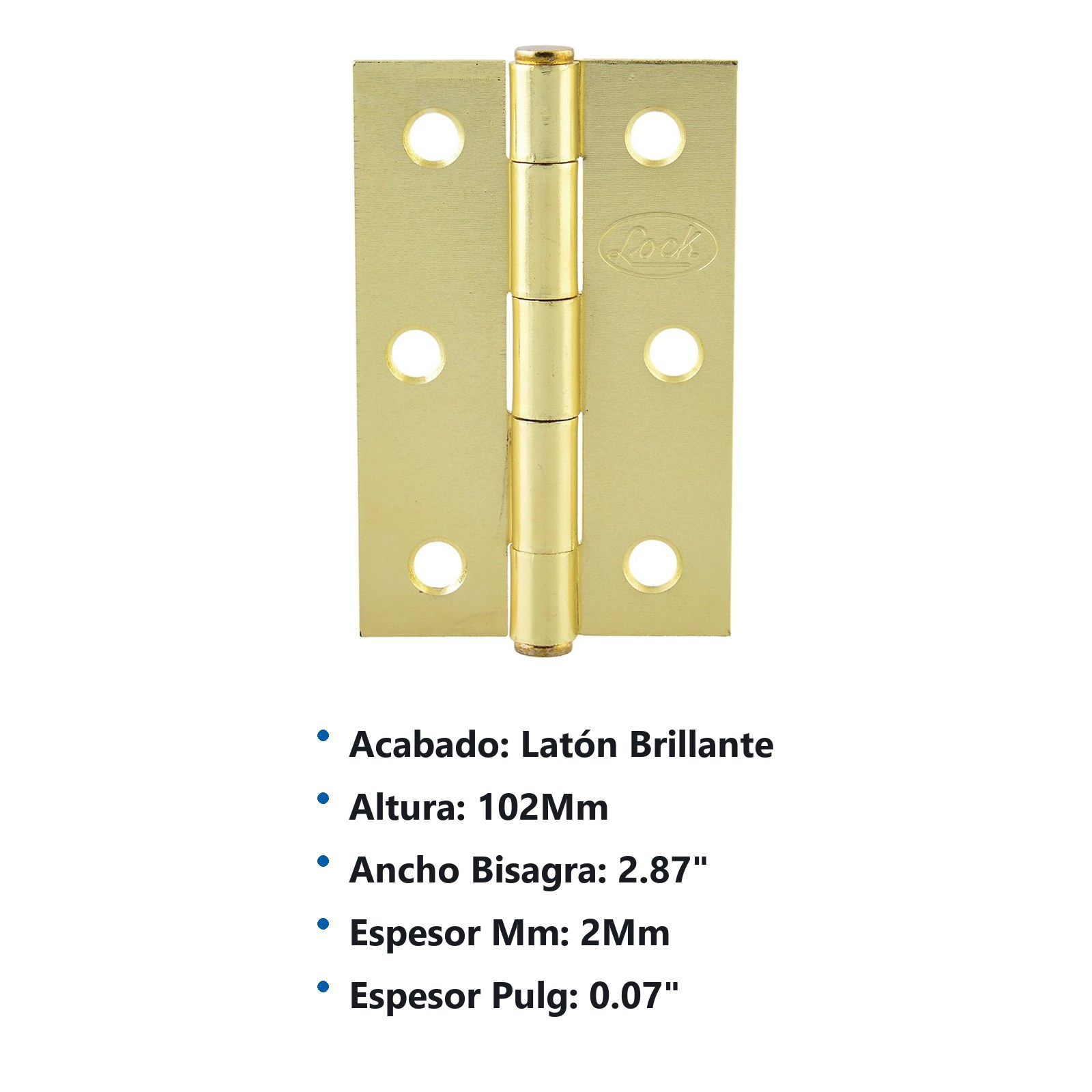 Bisagra alargada perno remachado de acero latón brillante 4" x 2.87" Lock - Imagen 3
