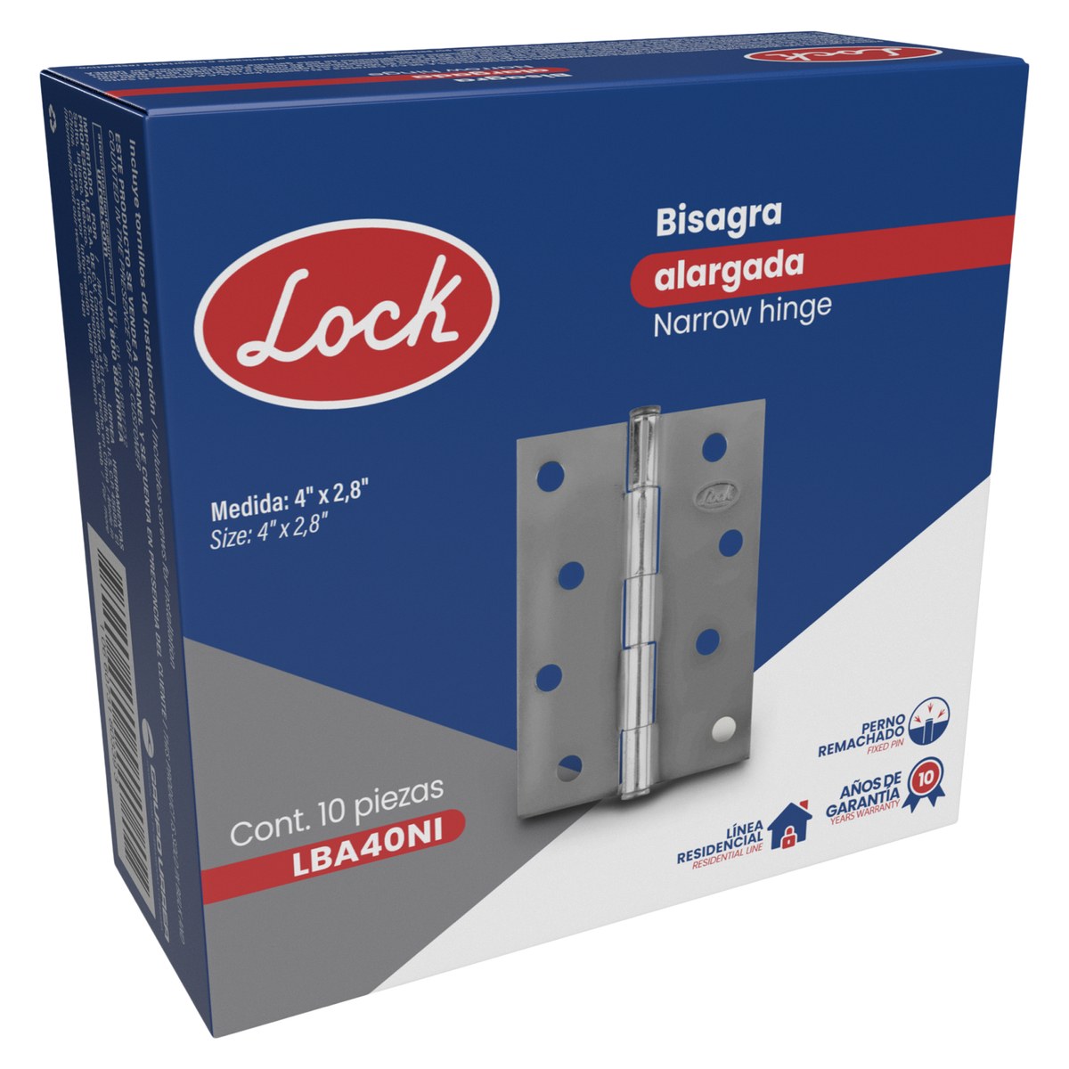 Bisagra alargada perno remachado de acero níquel satinado 4" X 2.87" Lock - Imagen 2