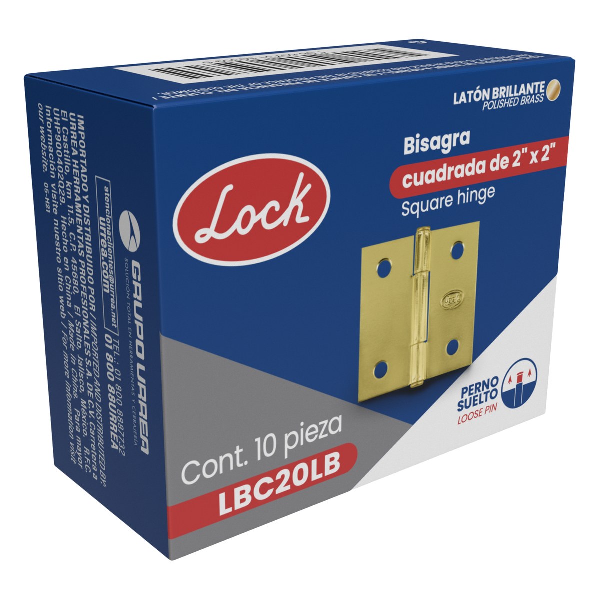 Bisagra cuadrada perno suelto de acero latón brillante 2" x 2" Lock - Imagen 2