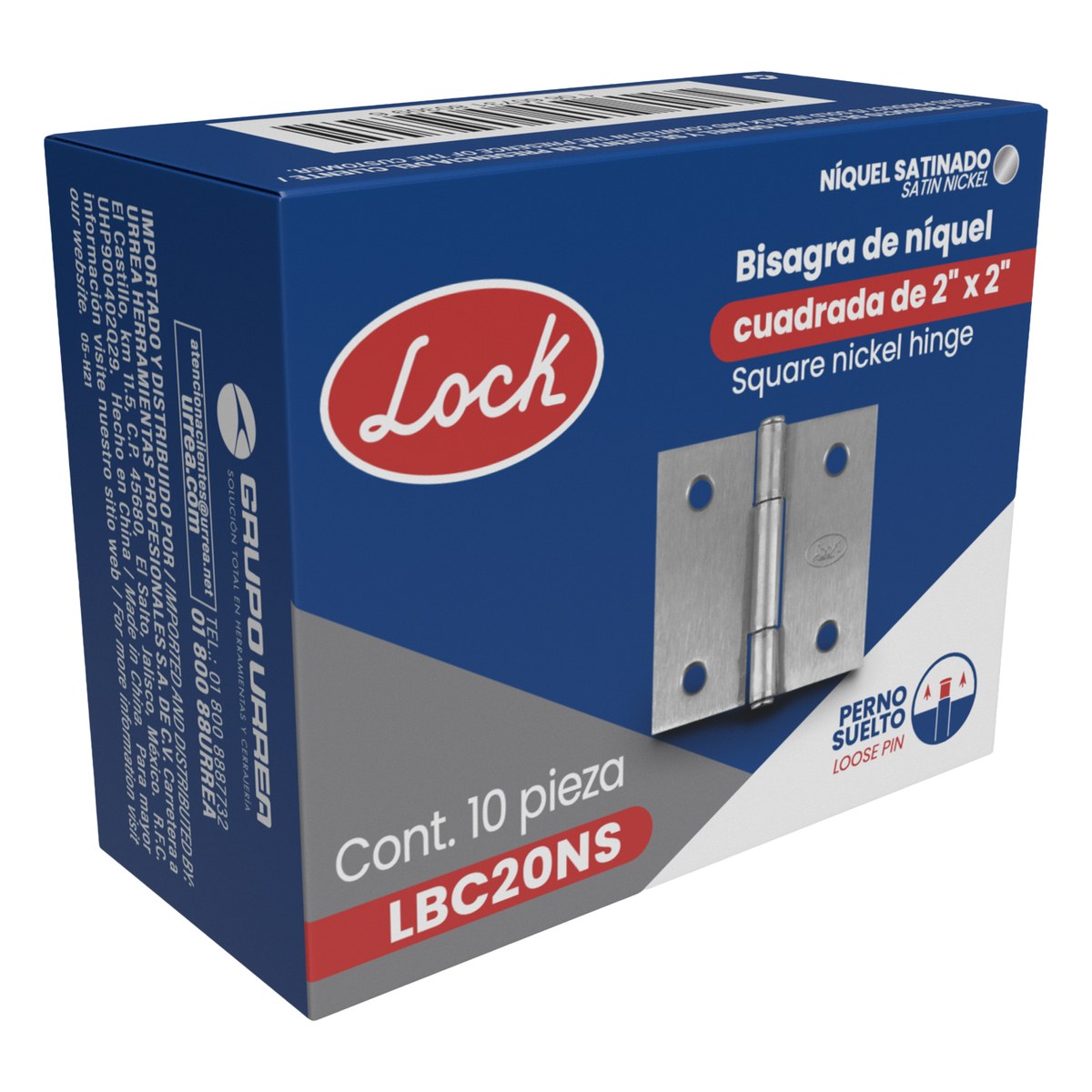 Bisagra cuadrada perno suelto de acero níquel satinado 2" x 2" Lock - Imagen 2