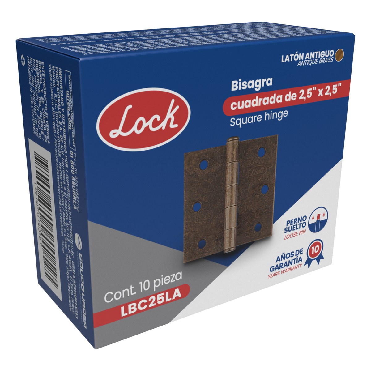 Bisagra cuadrada perno suelto de acero latón antiguo 2.5" x 2.5" Lock - Imagen 2