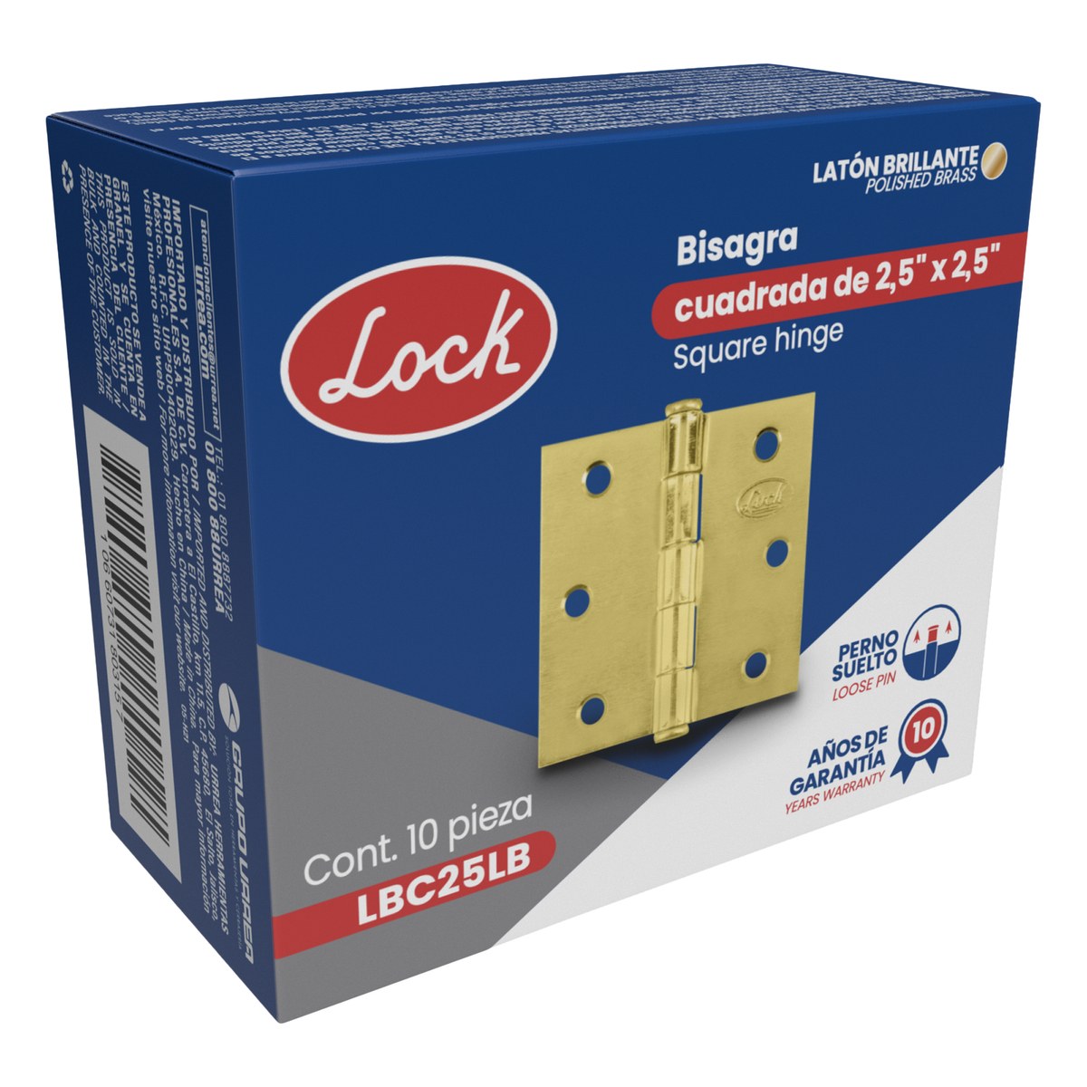 Bisagra cuadrada perno suelto de acero latón brillante 2.5" x 2.5" Lock - Imagen 2
