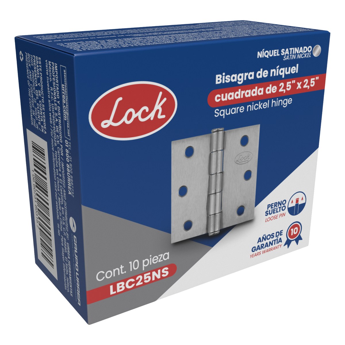 Bisagra cuadrada perno suelto de acero níquel satinado 2.5" x 2.5" Lock - Imagen 2