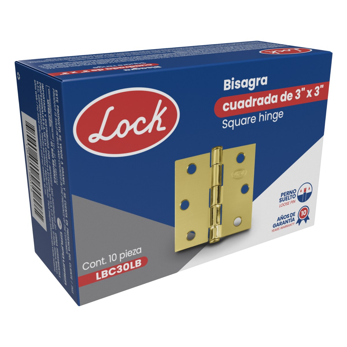 Bisagra cuadrada perno suelto de acero latón brillante 3" x 3" Lock - Imagen 2