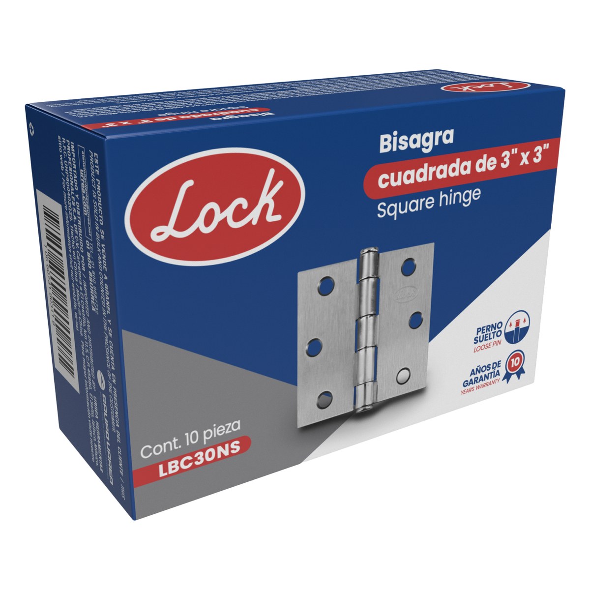 Bisagra cuadrada perno suelto de acero níquel satinado 3" x 3" Lock - Imagen 2