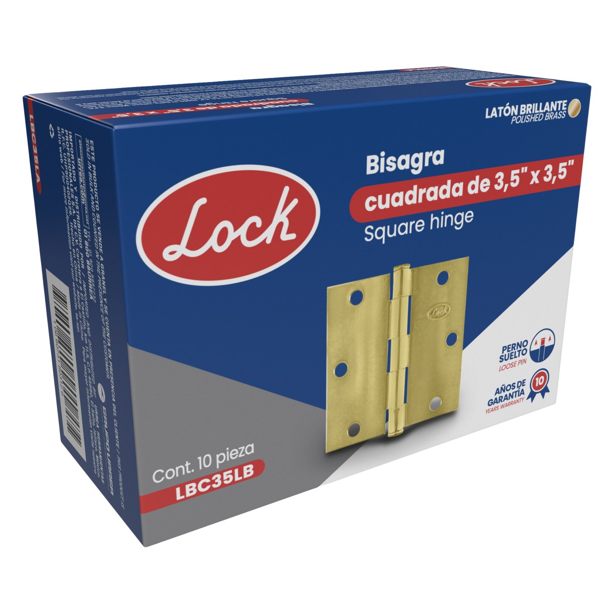 Bisagra cuadrada perno suelto de acero latón brillante 3.5" x 3.5" Lock - Imagen 2