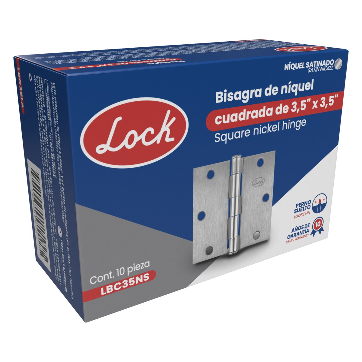Bisagra cuadrada perno suelto de acero níquel satinado 3.5" x 3.5" Lock - Imagen 2