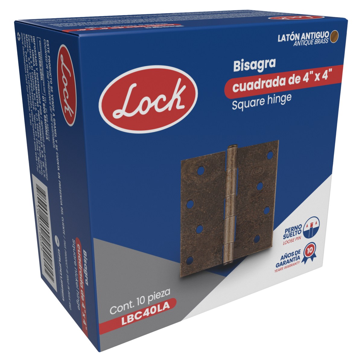 Bisagra cuadrada perno suelto de acero latón antiguo 4" x 4" Lock - Imagen 2