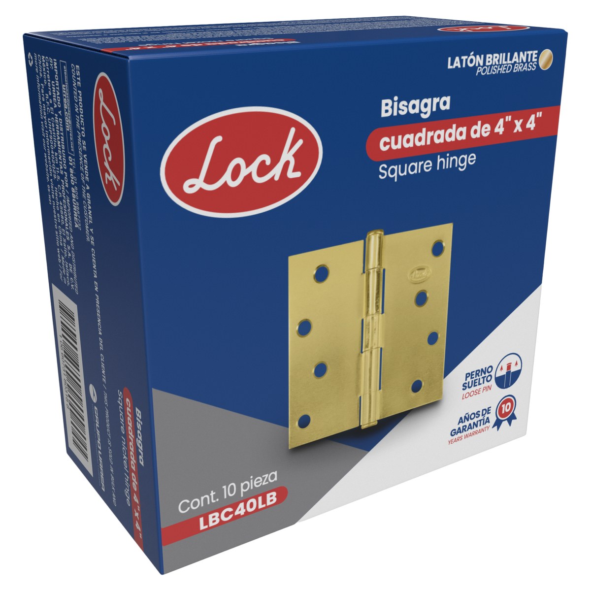 Bisagra cuadrada perno suelto de acero latón brillante 4" x 4" Lock - Imagen 2