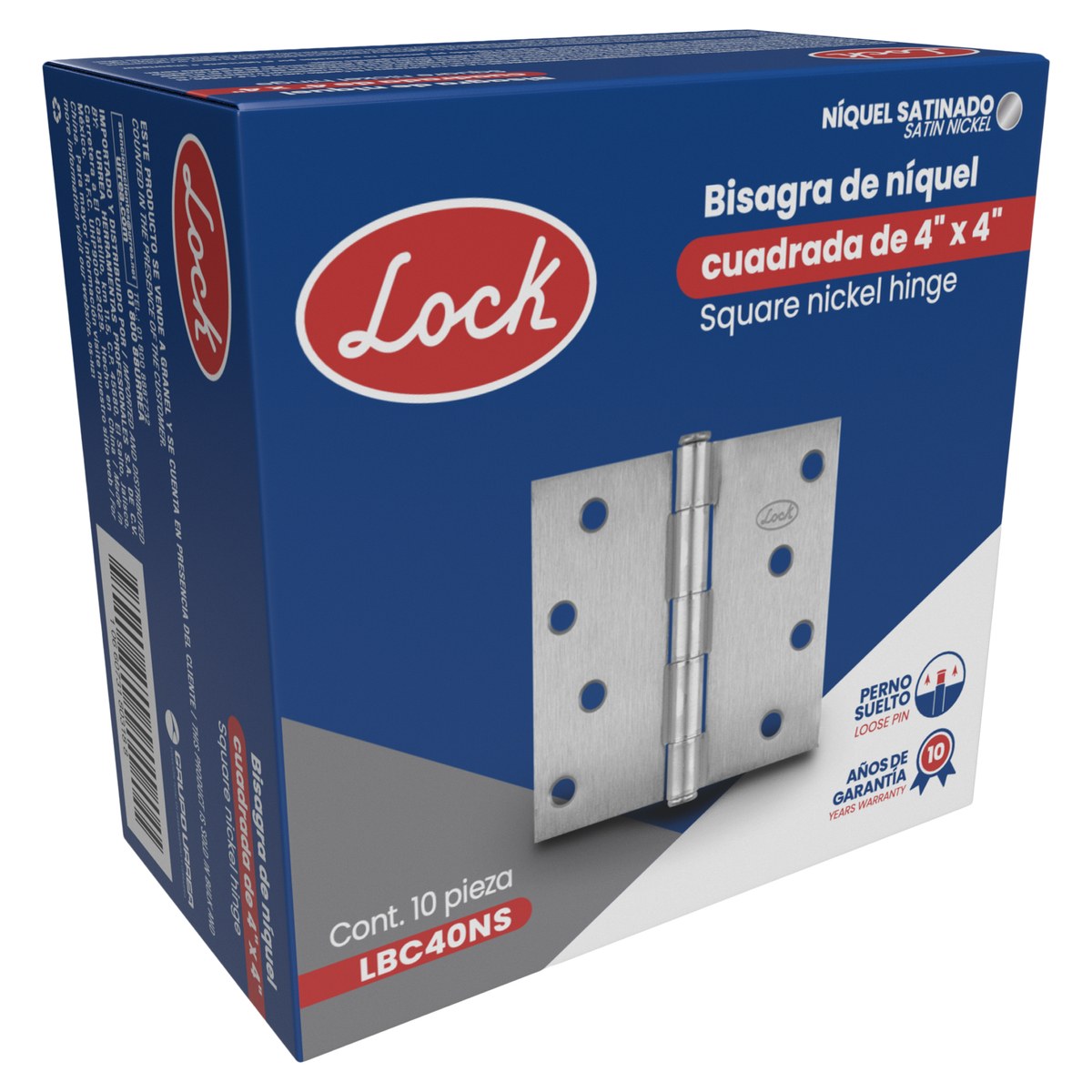 Bisagra cuadrada perno suelto de acero níquel satinado 4" x 4" Lock - Imagen 2