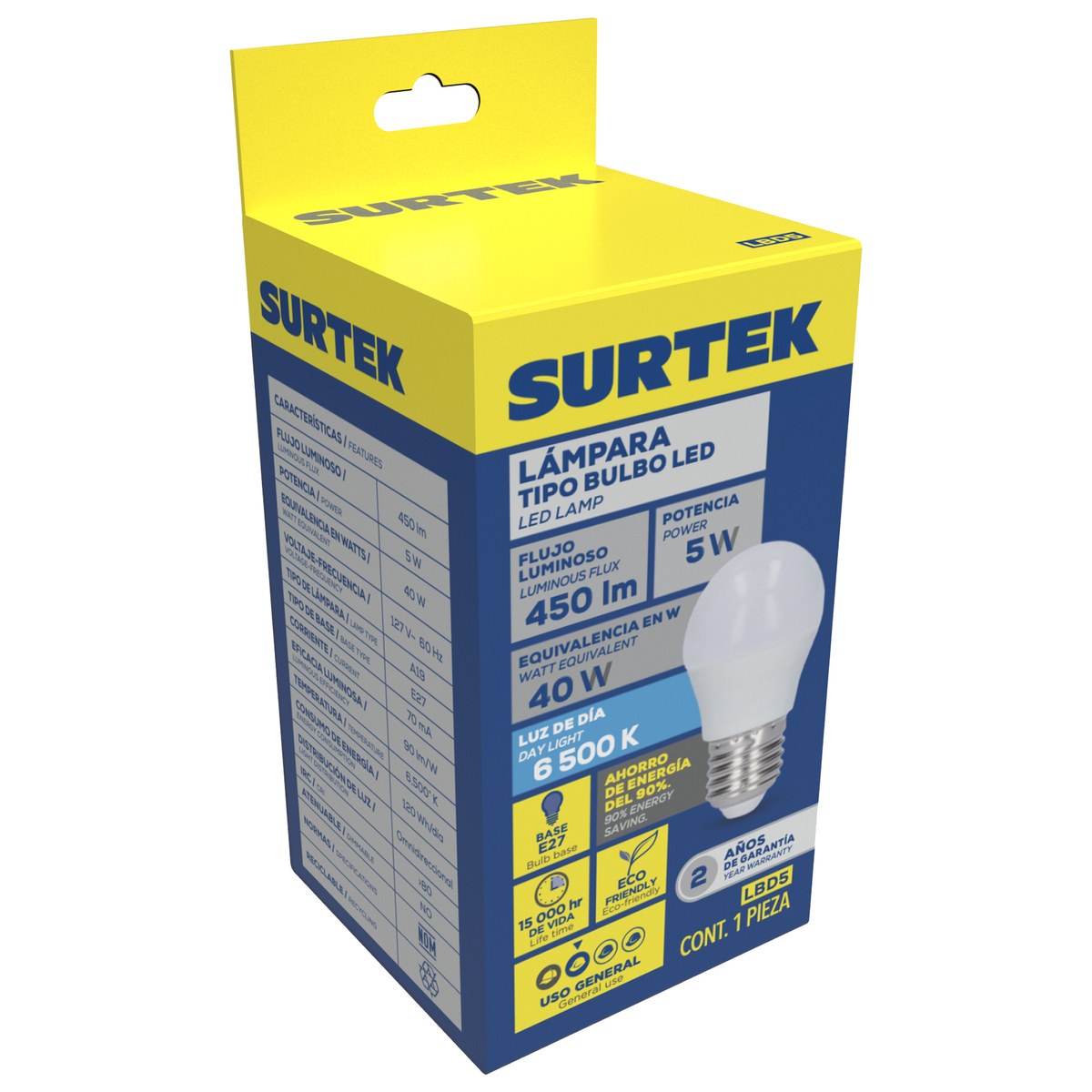 Lámpara de LED tipo bulbo A19, 11 W luz de día Surtek - Imagen 2