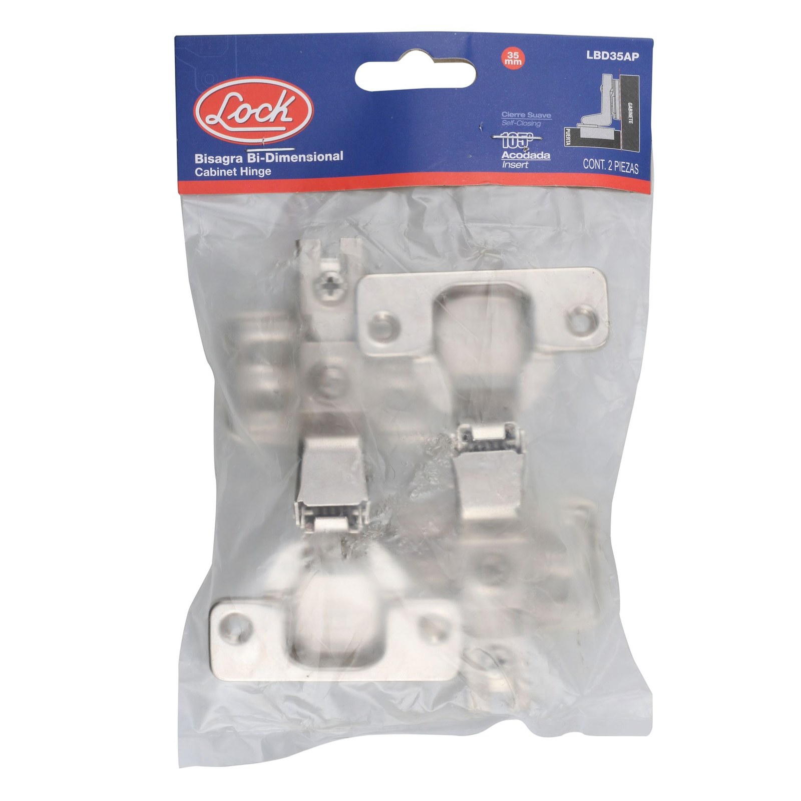 Bisagra acodada bidimensional 35 mm, cierre suave Lock - Imagen 3