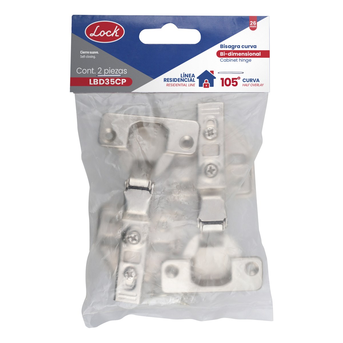 Bisagra curva bidimensional 35 mm, cierre suave Lock - Imagen 2