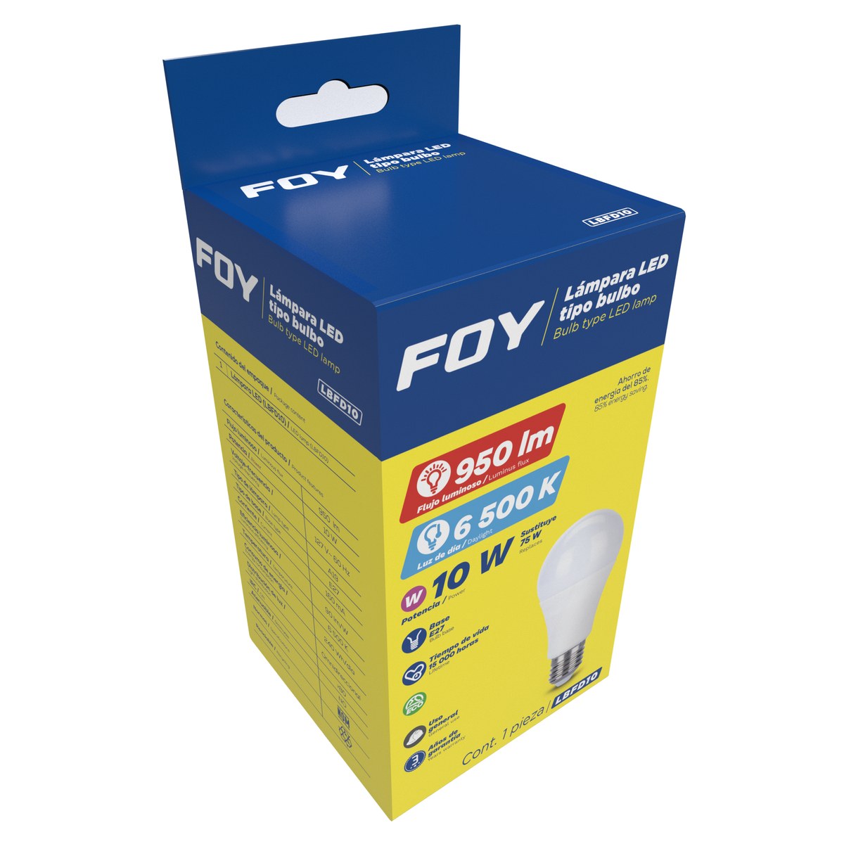 Lámpara de LED tipo bulbo A19, 10 W luz de día Foy - Imagen 2