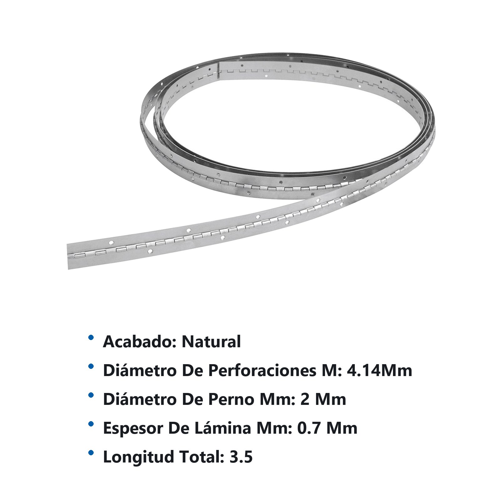 Bisagra piano barrenadas 1-1/4" x 3.5 m, natural, en caja Lock - Imagen 2