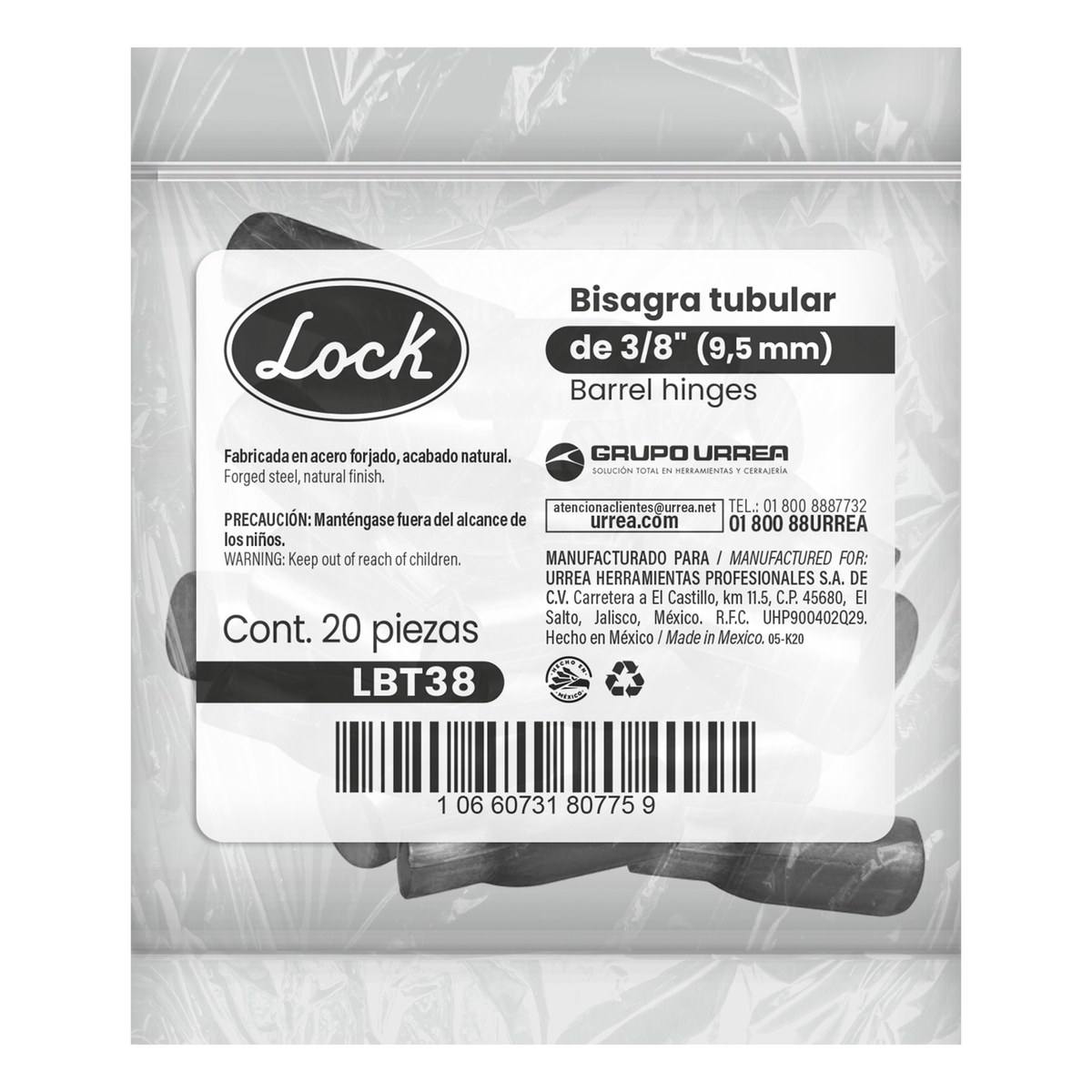 Bisagra tubular 3/8" natural, para puertas y ventanas metálicas Lock - Imagen 2