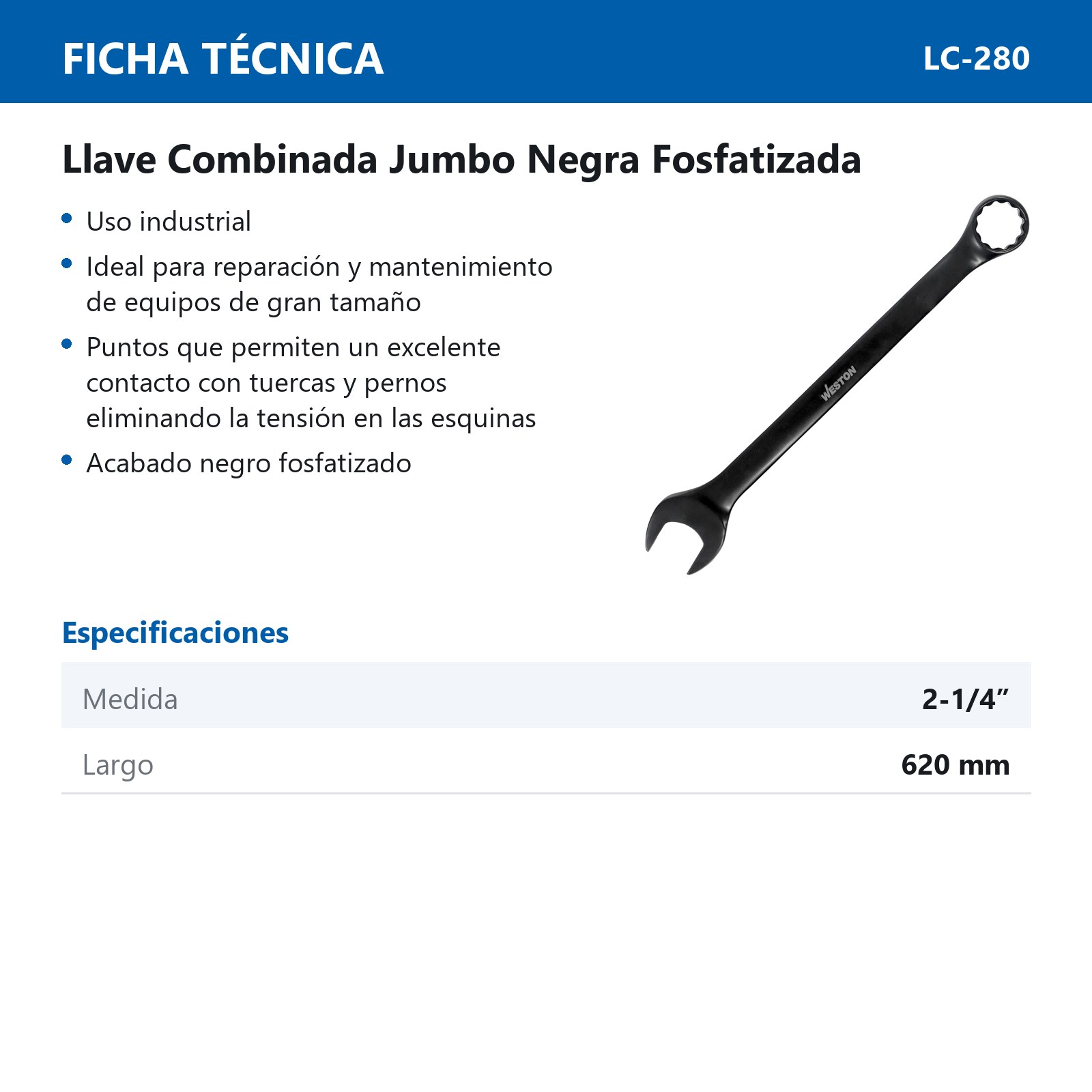 "LLAVE COMBINADA JUMBO CrV FOSFATIZADA FRACCIONAL 2-1/4""" - Imagen 3