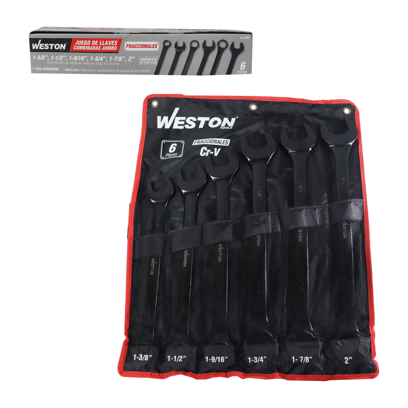 Juego de Llaves Combinadas Jumbo Weston Cromo Vanadio Fosfatizadas Fraccional 1-3/8" a 2" (6 piezas)