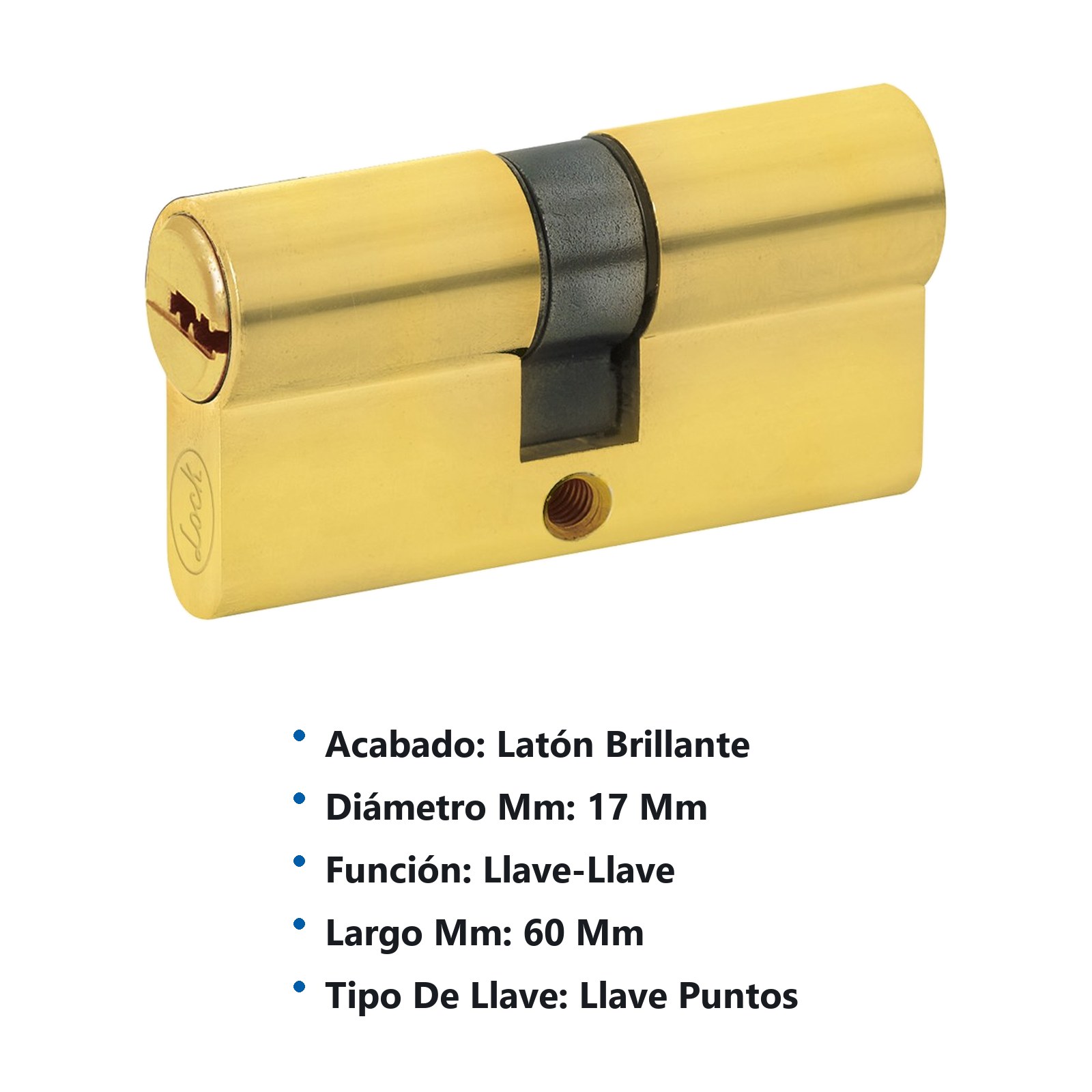Cilindro europeo 60 mm función doble, latón brillante, llave de puntos, en caja Lock - Imagen 3