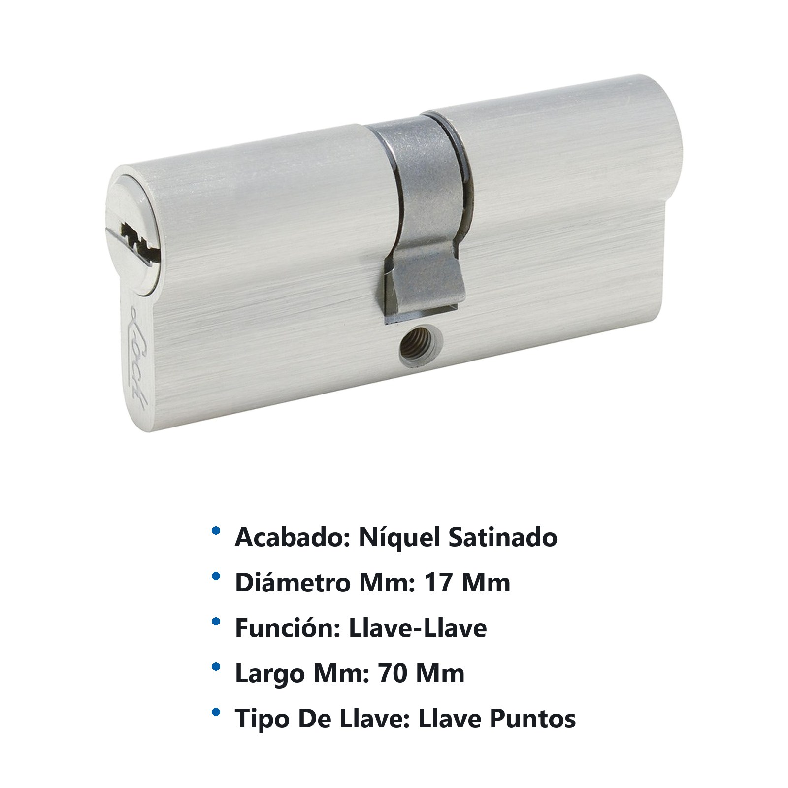 Cilindro europeo 70 mm función doble, níquel satinado, llave de puntos, en caja Lock - Imagen 2
