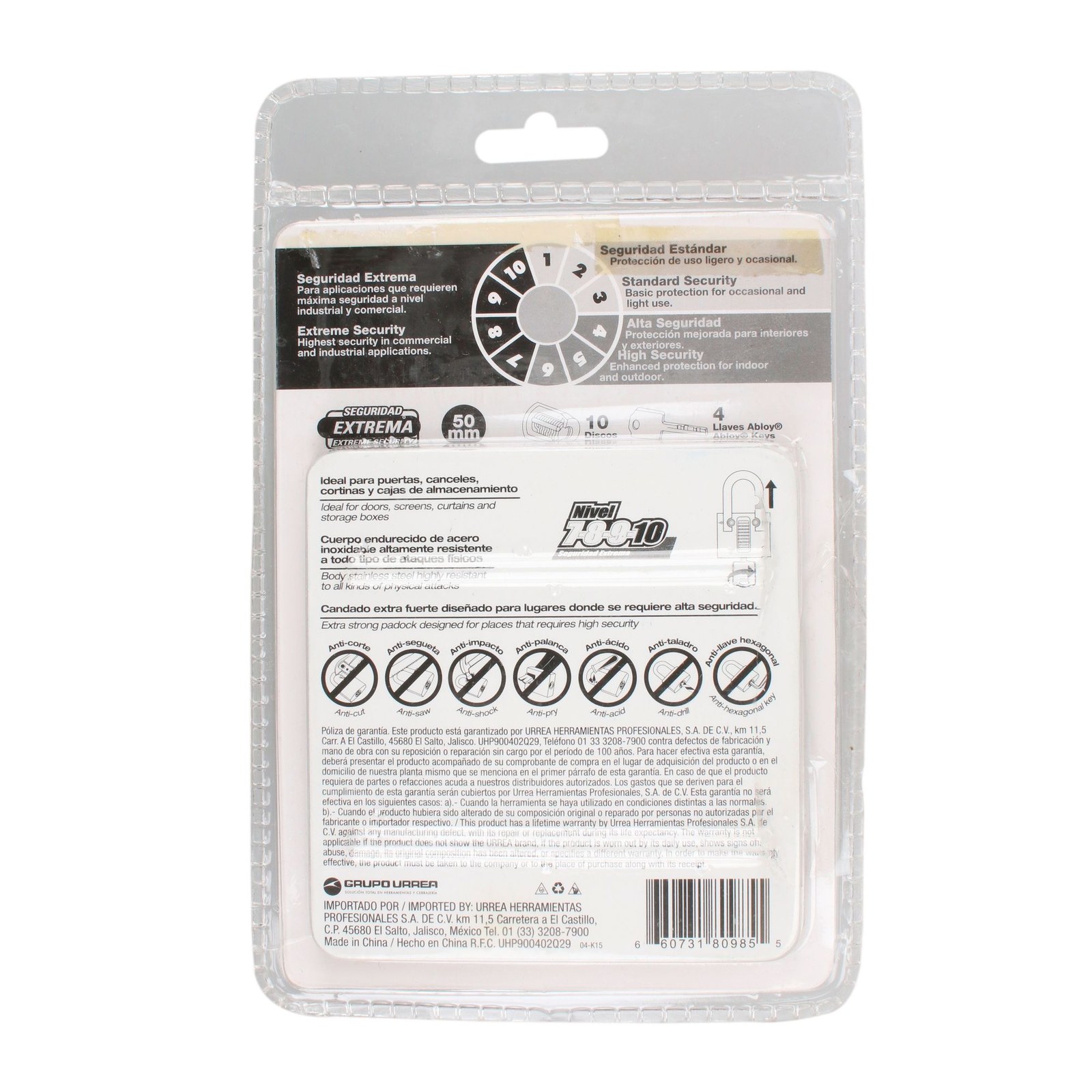 Candado de alta seguridad 50 mm, llave de disco Lock - Imagen 4